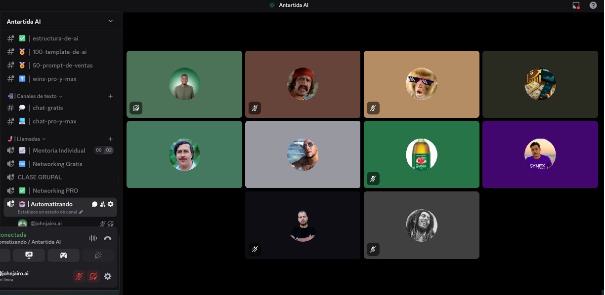 Comunidad Antartida AI Discord - Canales activos y miembros conectados
